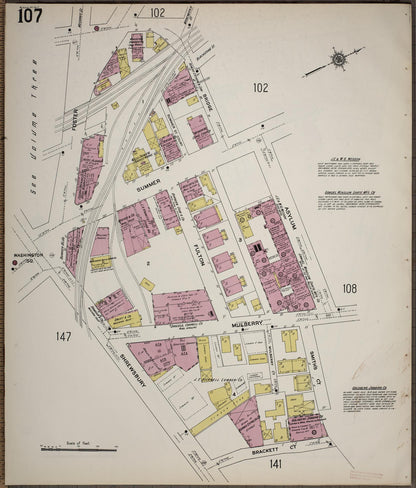 Sanborn Fire Insurance Map from Worcester, Worcester County, Massachusetts (1910), Sheet #0107 - Historic Sanborn Fire Insurance Map Print, vintage old map wall art, antique decor, genealogy gift, Massachusetts Massachusetts map