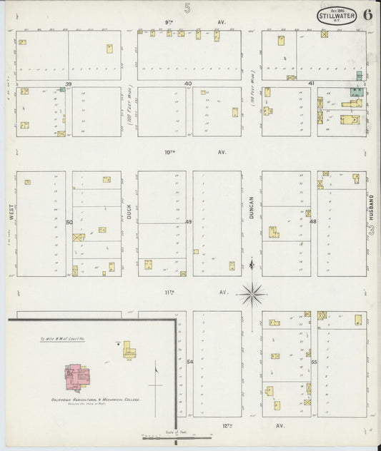 Sanborn Fire Insurance Map from Stillwater, Payne County, Oklahoma (1895), Sheet #0006 - Historic Sanborn Fire Insurance Map Print, vintage old map wall art, antique decor, genealogy gift, Oklahoma Oklahoma map