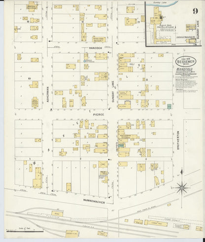 Sanborn Fire Insurance Map from Bessemer, Gogebic County, Michigan (1908), Sheet #0009 - Complete Map Set gallery image, historic Sanborn map, vintage wall art, Michigan Michigan
