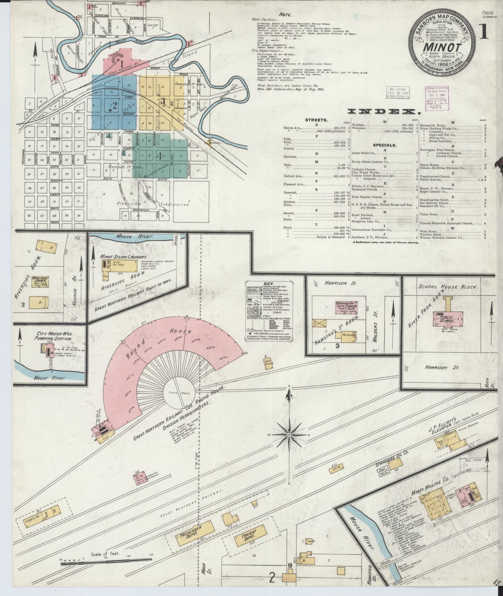 Sanborn Fire Insurance Map from Minot, Ward County, North Dakota (1904), Sheet #0001 - Complete Map Set gallery image, historic Sanborn map, vintage wall art, North Dakota North Dakota