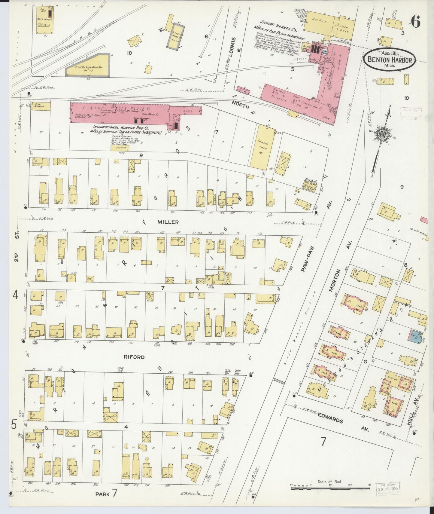 Sanborn Fire Insurance Map from Benton Harbor, Berrien County, Michigan (1911), Sheet #0006 - Historic Sanborn Fire Insurance Map Print, vintage old map wall art, antique decor, genealogy gift, Michigan Michigan map