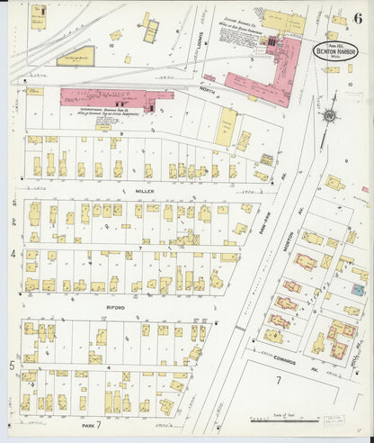 Sanborn Fire Insurance Map from Benton Harbor, Berrien County, Michigan (1911), Sheet #0006 - Historic Sanborn Fire Insurance Map Print, vintage old map wall art, antique decor, genealogy gift, Michigan Michigan map