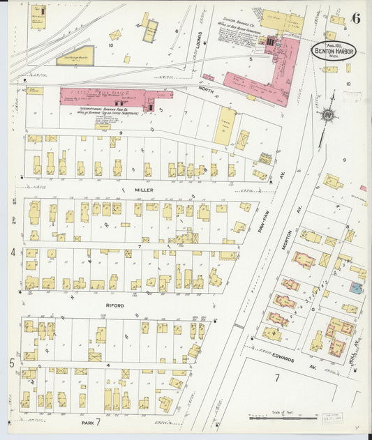 Sanborn Fire Insurance Map from Benton Harbor, Berrien County, Michigan (1911), Sheet #0006 - Historic Sanborn Fire Insurance Map Print, vintage old map wall art, antique decor, genealogy gift, Michigan Michigan map