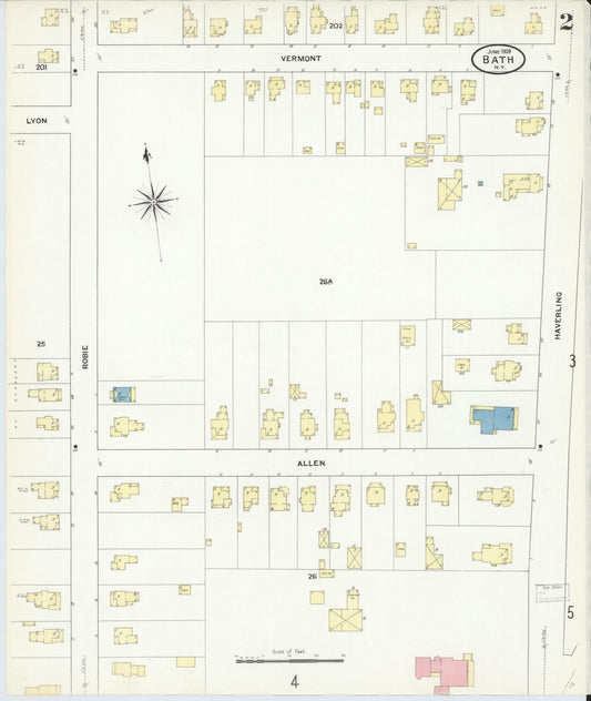 Sanborn Fire Insurance Map from Bath, Steuben County, New York (1909), Sheet #0002 - Historic Sanborn Fire Insurance Map Print, vintage old map wall art, antique decor, genealogy gift, New York New York map