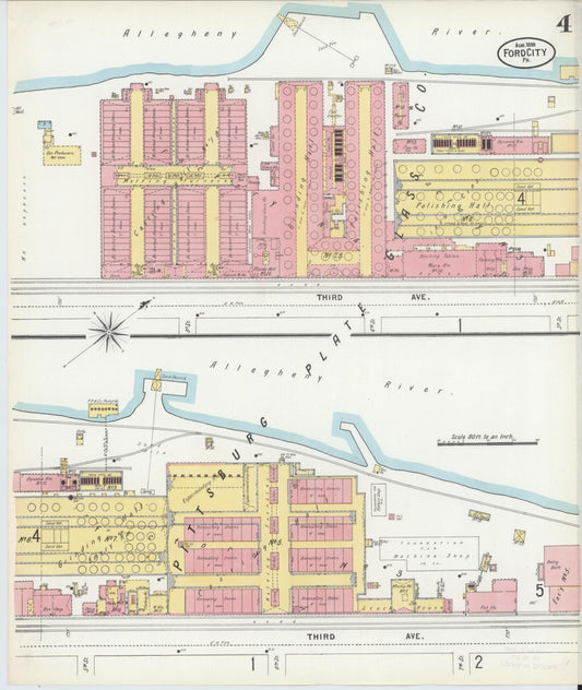 Sanborn Fire Insurance Map from Ford City, Armstrong County, Pennsylvania (1899), Sheet #0004 - Historic Sanborn Fire Insurance Map Print, vintage old map wall art, antique decor, genealogy gift, Pennsylvania Pennsylvania map