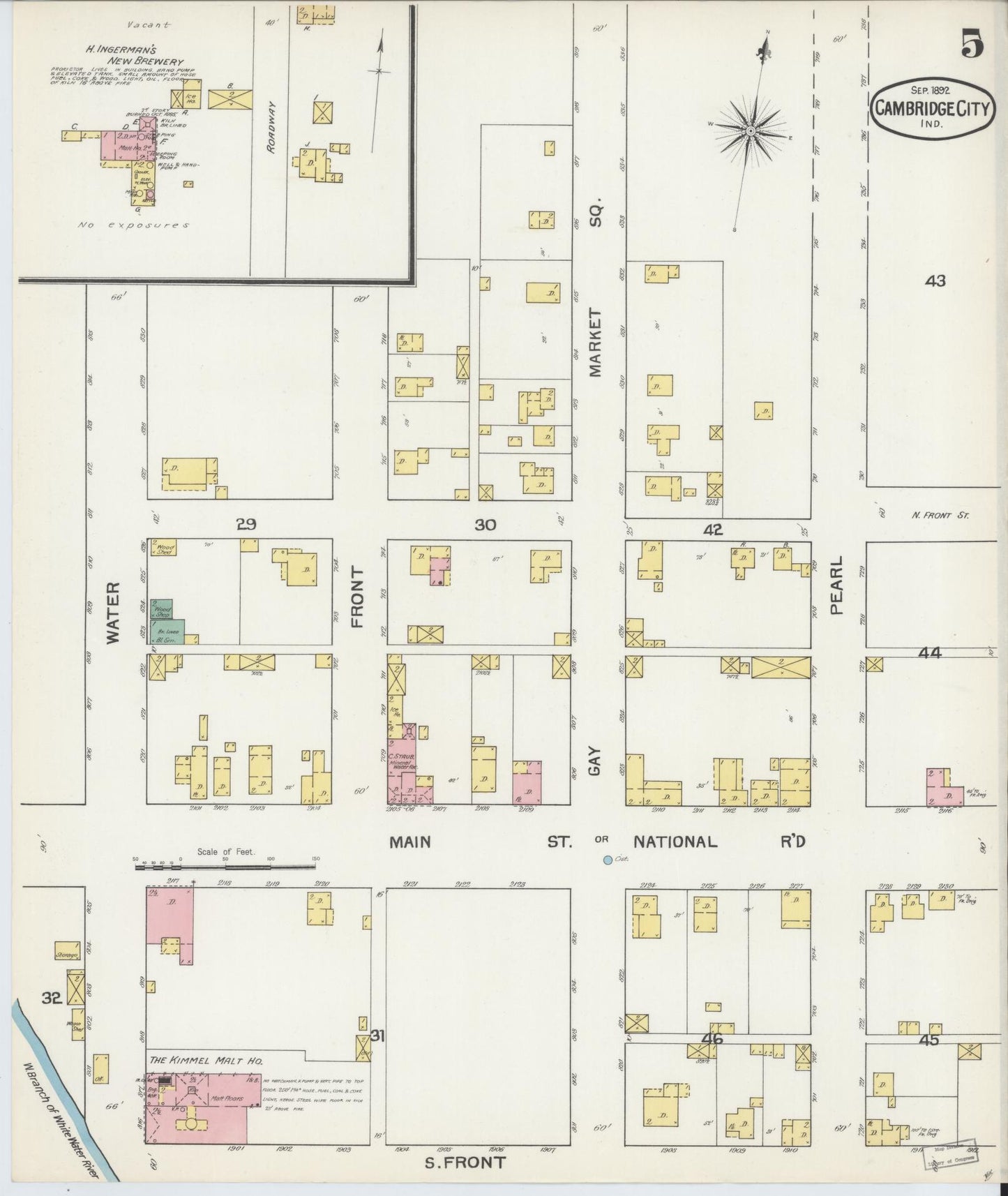 Sanborn Fire Insurance Map from Cambridge City, Wayne County, Indiana (1892), Sheet #0005 - Complete Map Set gallery image, historic Sanborn map, vintage wall art, Indiana Indiana