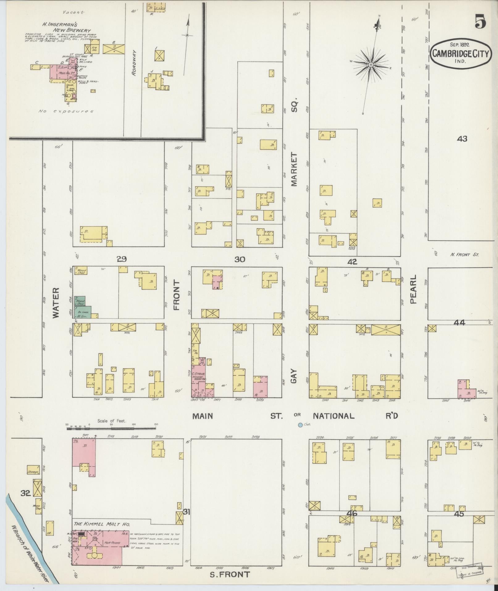 Sanborn Fire Insurance Map from Cambridge City, Wayne County, Indiana (1892), Sheet #0005 - Complete Map Set gallery image, historic Sanborn map, vintage wall art, Indiana Indiana