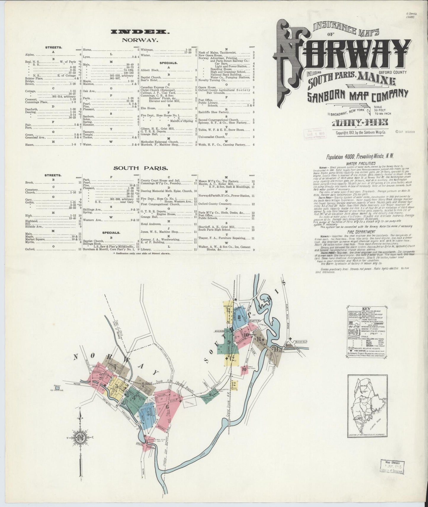 Sanborn Fire Insurance Map from Norway, Oxford County, Maine (1913), Sheet #0001 - Complete Map Set gallery image, historic Sanborn map, vintage wall art, Maine Maine