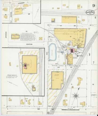 Sanborn Fire Insurance Map from Brenham, Washington County, Texas (1906), Sheet #0009 - Historic Sanborn Fire Insurance Map Print, vintage old map wall art, antique decor, genealogy gift, Texas Texas map