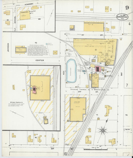 Sanborn Fire Insurance Map from Brenham, Washington County, Texas (1906), Sheet #0009 - Historic Sanborn Fire Insurance Map Print, vintage old map wall art, antique decor, genealogy gift, Texas Texas map