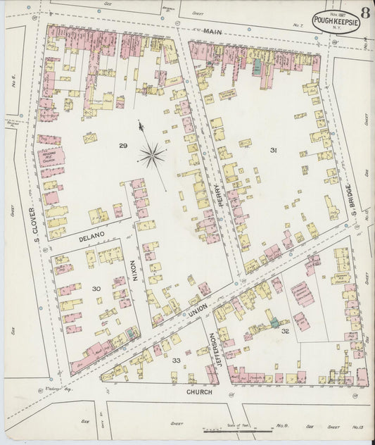 Sanborn Fire Insurance Map from Poughkeepsie, Dutchess County, New York (1887), Sheet #0008 - Historic Sanborn Fire Insurance Map Print, vintage old map wall art, antique decor, genealogy gift, New York New York map