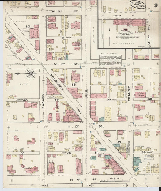 Sanborn Fire Insurance Map from Saint Joseph, Buchanan County, Missouri (1883), Sheet #0009 - Historic Sanborn Fire Insurance Map Print, vintage old map wall art, antique decor, genealogy gift, Missouri Missouri map
