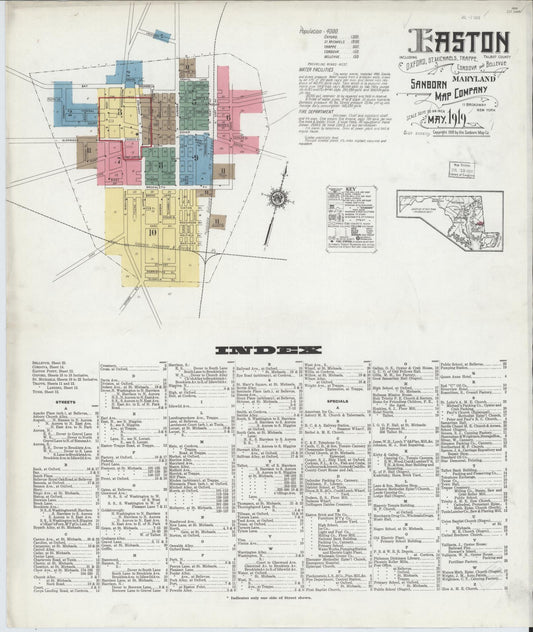 Sanborn Fire Insurance Map from Easton, Talbot County, Maryland (1919), Sheet #0001 - Historic Sanborn Fire Insurance Map Print, vintage old map wall art, antique decor, genealogy gift, Maryland Maryland map