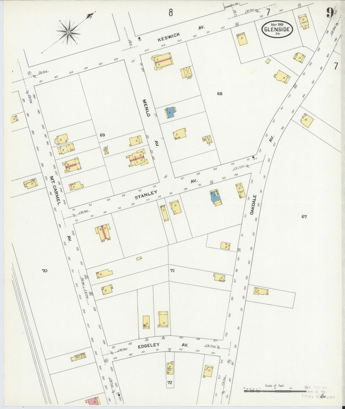 Sanborn Fire Insurance Map from Glenside, Montgomery County, Pennsylvania (1909), Sheet #0009 - Complete Map Set gallery image, historic Sanborn map, vintage wall art, Pennsylvania Pennsylvania