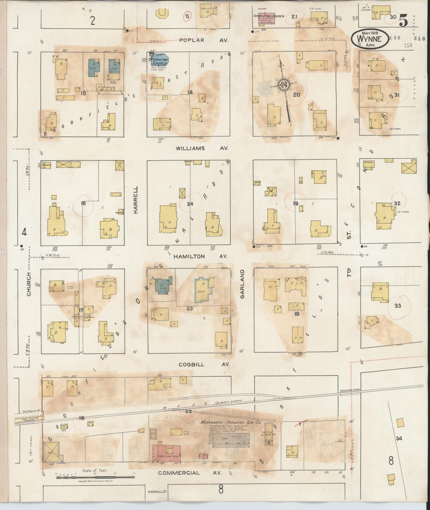 Sanborn Fire Insurance Map from Wynne, Cross County, Arkansas (1945), Sheet #0005 - Complete Map Set gallery image, historic Sanborn map, vintage wall art, Arkansas Arkansas