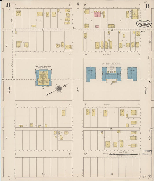 Sanborn Fire Insurance Map from Las Vegas, Clark County, Nevada (1923), Sheet #0008 - Historic Sanborn Fire Insurance Map Print, vintage old map wall art, antique decor, genealogy gift, Nevada Nevada map