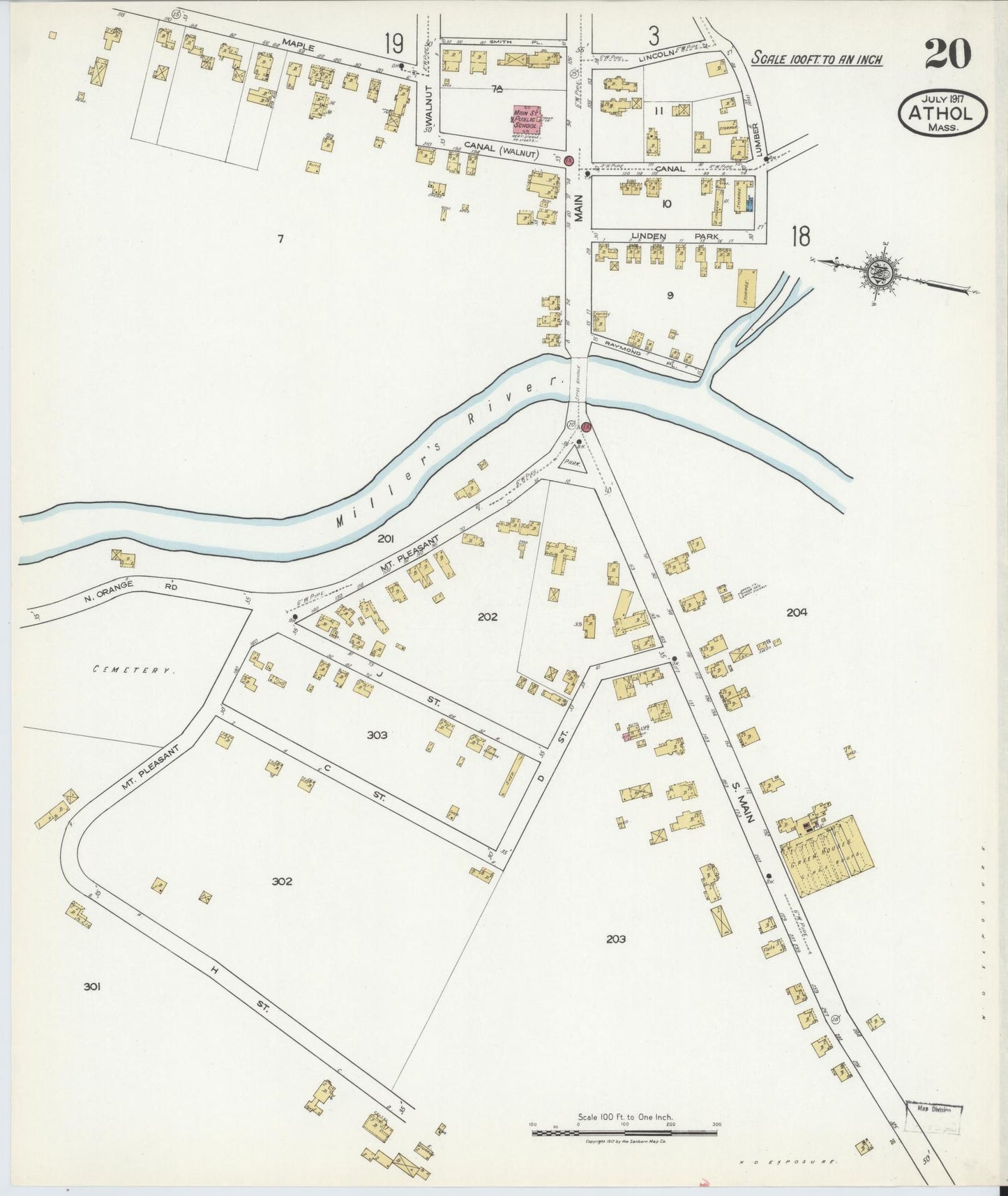 Sanborn Fire Insurance Map from Athol, Worcester County, Massachusetts (1917), Sheet #0020 - Complete Map Set gallery image, historic Sanborn map, vintage wall art, Massachusetts Massachusetts