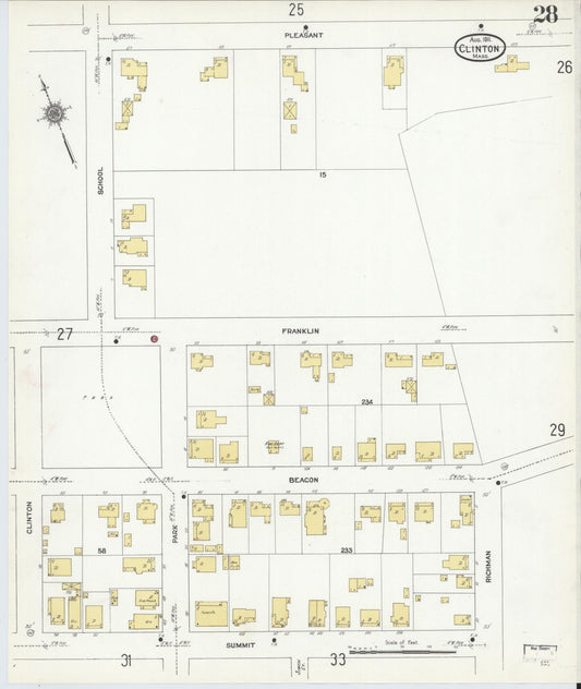 Sanborn Fire Insurance Map from Clinton, Worcester County, Massachusetts (1911), Sheet #0028 - Historic Sanborn Fire Insurance Map Print, vintage old map wall art, antique decor, genealogy gift, Massachusetts Massachusetts map