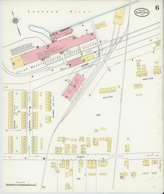Sanborn Fire Insurance Map from Suncook, Merrimack County, New Hampshire (1912), Sheet #0006 - Historic Sanborn Fire Insurance Map Print, vintage old map wall art, antique decor, genealogy gift, New Hampshire New Hampshire map