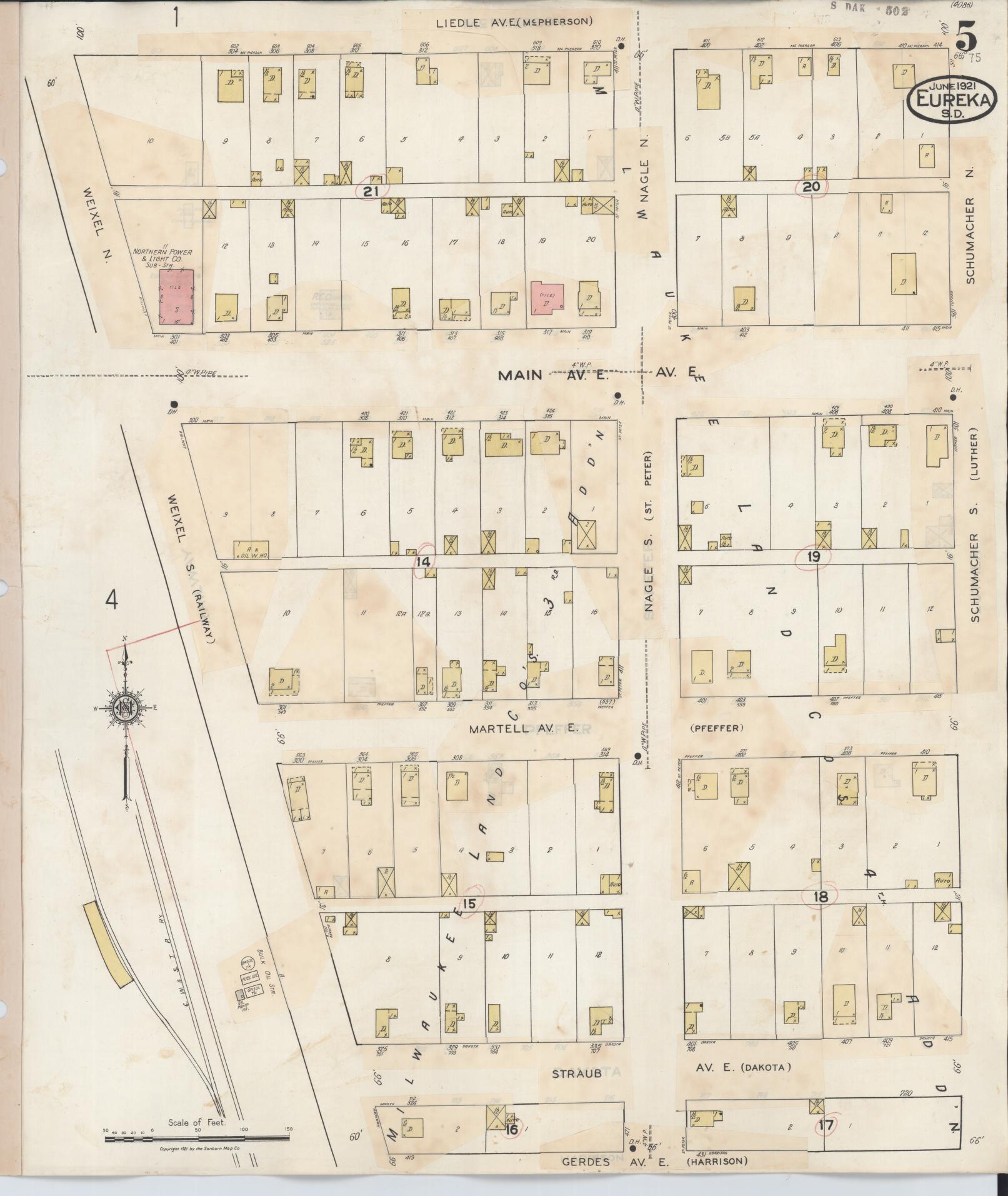 Sanborn Fire Insurance Map from Eureka, McPherson County, South Dakota (1939), Sheet #0005 - Historic Sanborn Fire Insurance Map Print, vintage old map wall art, antique decor, genealogy gift, South Dakota South Dakota map