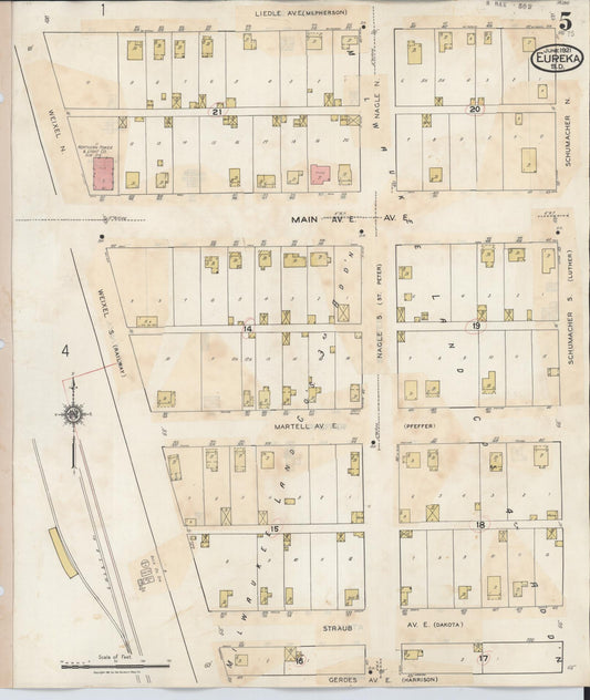 Sanborn Fire Insurance Map from Eureka, McPherson County, South Dakota (1939), Sheet #0005 - Historic Sanborn Fire Insurance Map Print, vintage old map wall art, antique decor, genealogy gift, South Dakota South Dakota map