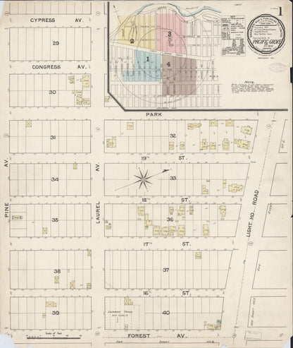 Sanborn Fire Insurance Map from Pacific Grove, Monterey County, California (1888), Sheet #0001 - Complete Map Set gallery image, historic Sanborn map, vintage wall art, California California