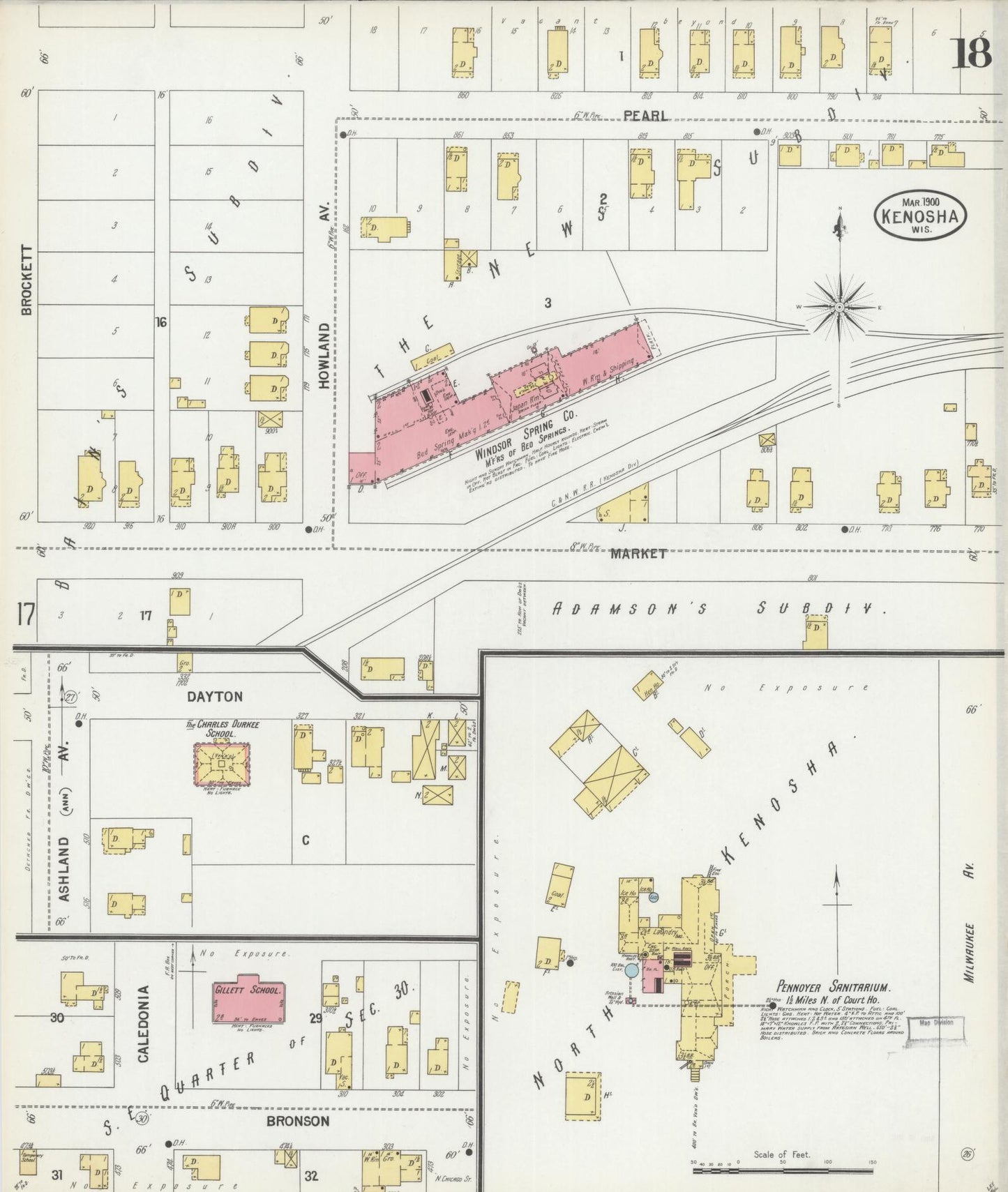 Sanborn Fire Insurance Map from Kenosha, Kenosha County, Wisconsin (1900), Sheet #0018 - Historic Sanborn Fire Insurance Map Print, vintage old map wall art, antique decor, genealogy gift, Wisconsin Wisconsin map