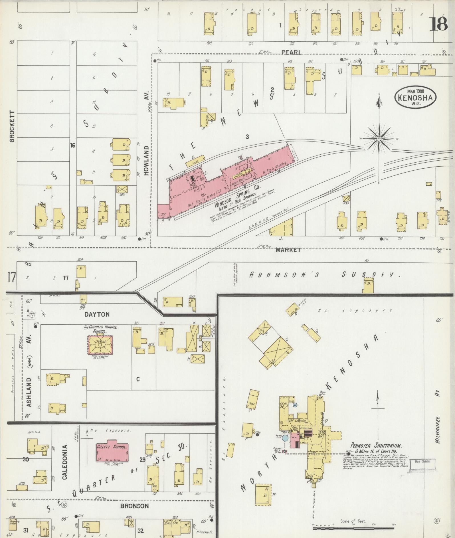 Sanborn Fire Insurance Map from Kenosha, Kenosha County, Wisconsin (1900), Sheet #0018 - Historic Sanborn Fire Insurance Map Print, vintage old map wall art, antique decor, genealogy gift, Wisconsin Wisconsin map