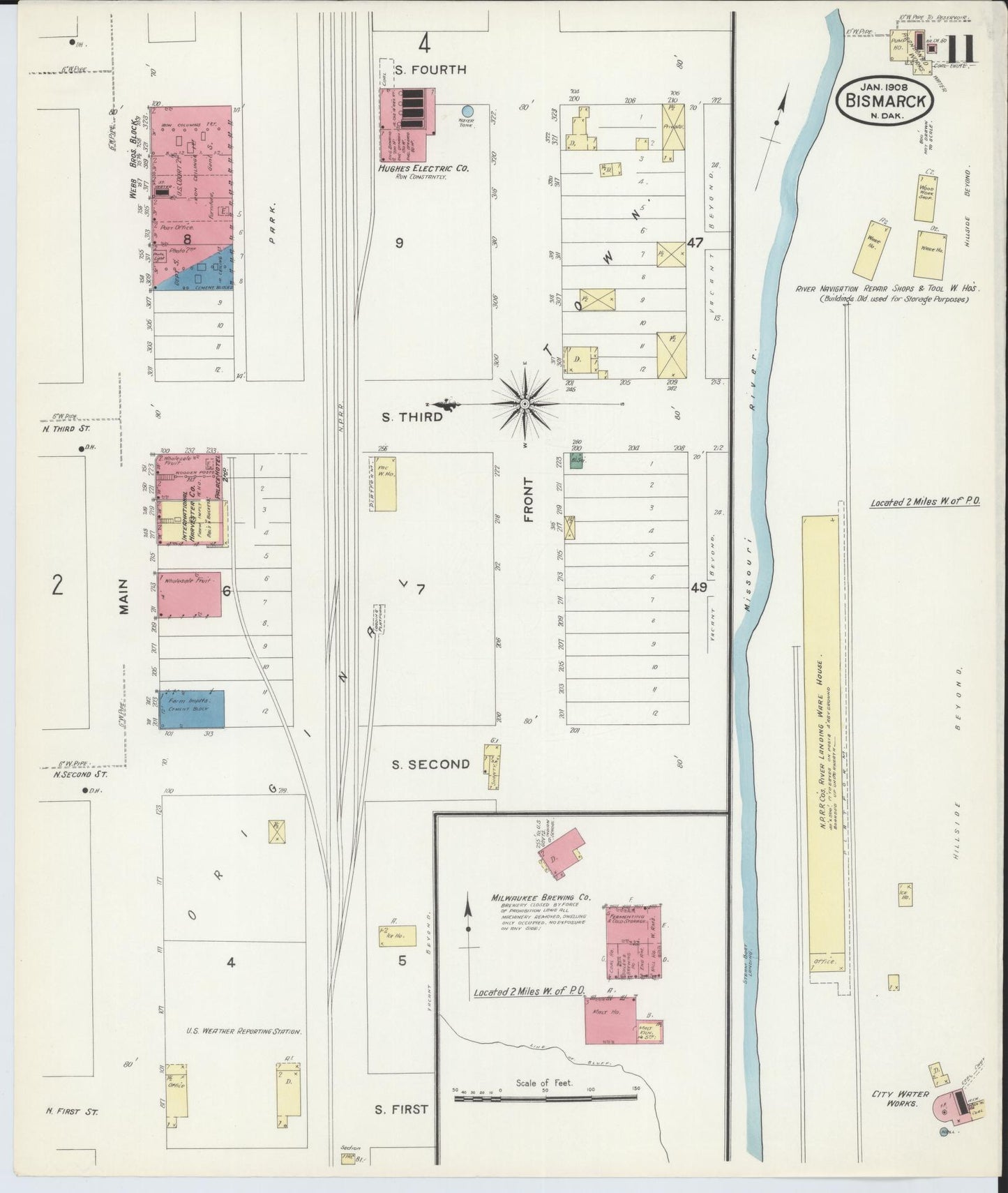 Sanborn Fire Insurance Map from Bismarck, Burleigh County, North Dakota (1906), Sheet #0011 - Complete Map Set gallery image, historic Sanborn map, vintage wall art, North Dakota North Dakota