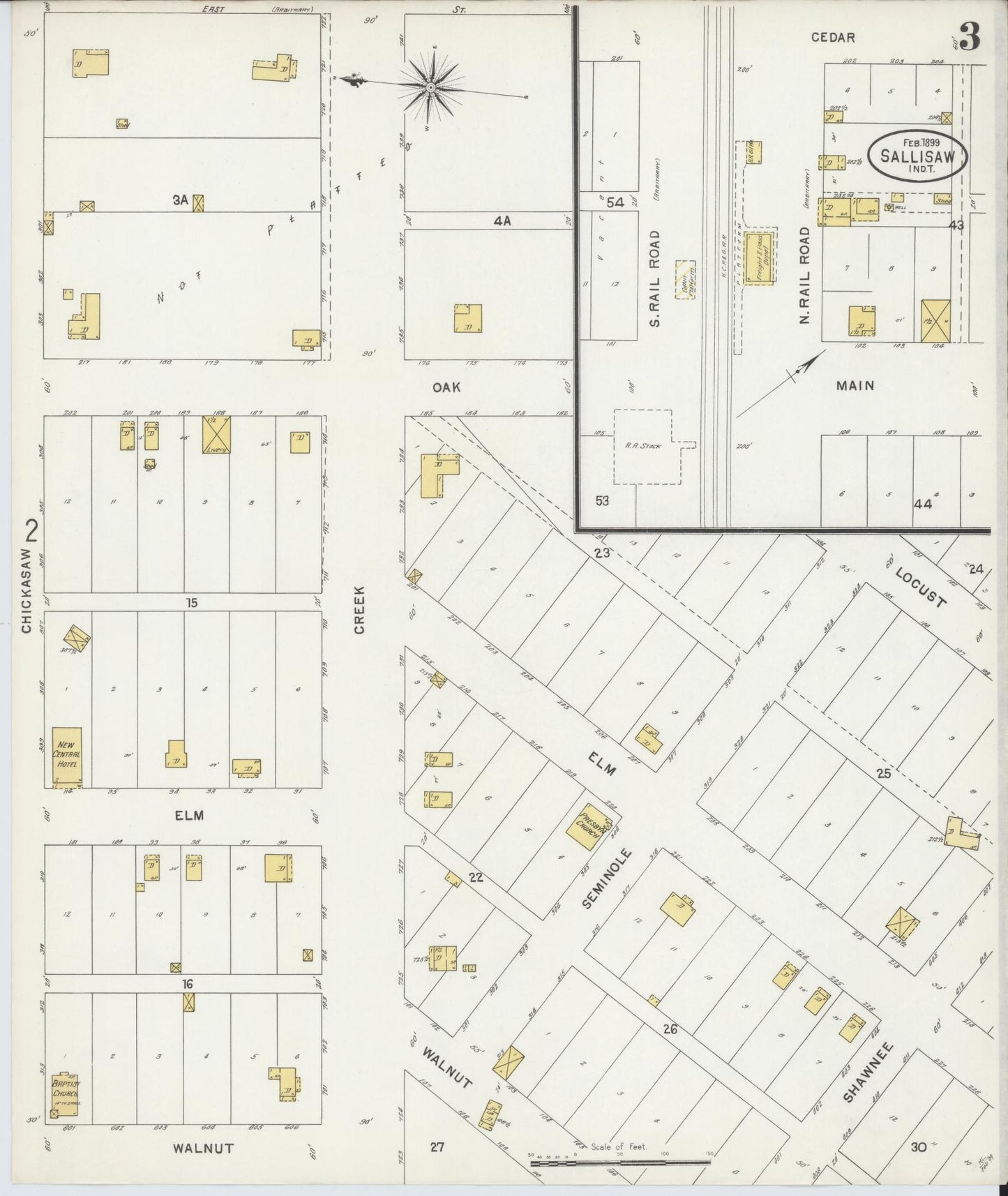 Sanborn Fire Insurance Map from Sallisaw, Sequoyah County, Oklahoma (1899), Sheet #0003 - Historic Sanborn Fire Insurance Map Print, vintage old map wall art, antique decor, genealogy gift, Oklahoma Oklahoma map