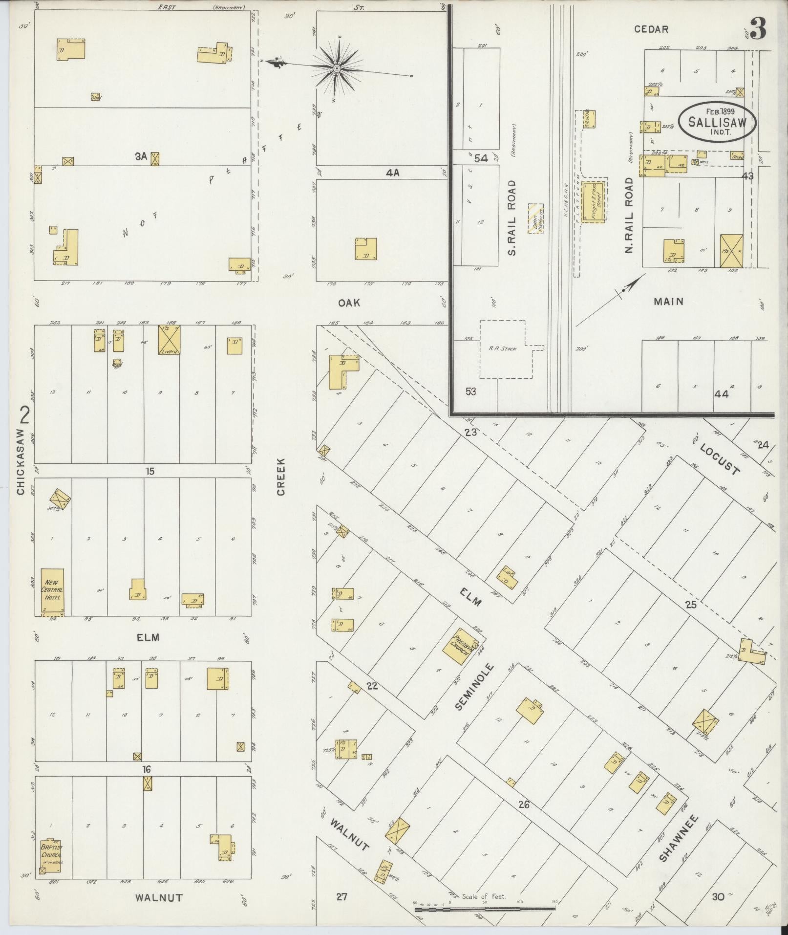 Sanborn Fire Insurance Map from Sallisaw, Sequoyah County, Oklahoma (1899), Sheet #0003 - Historic Sanborn Fire Insurance Map Print, vintage old map wall art, antique decor, genealogy gift, Oklahoma Oklahoma map