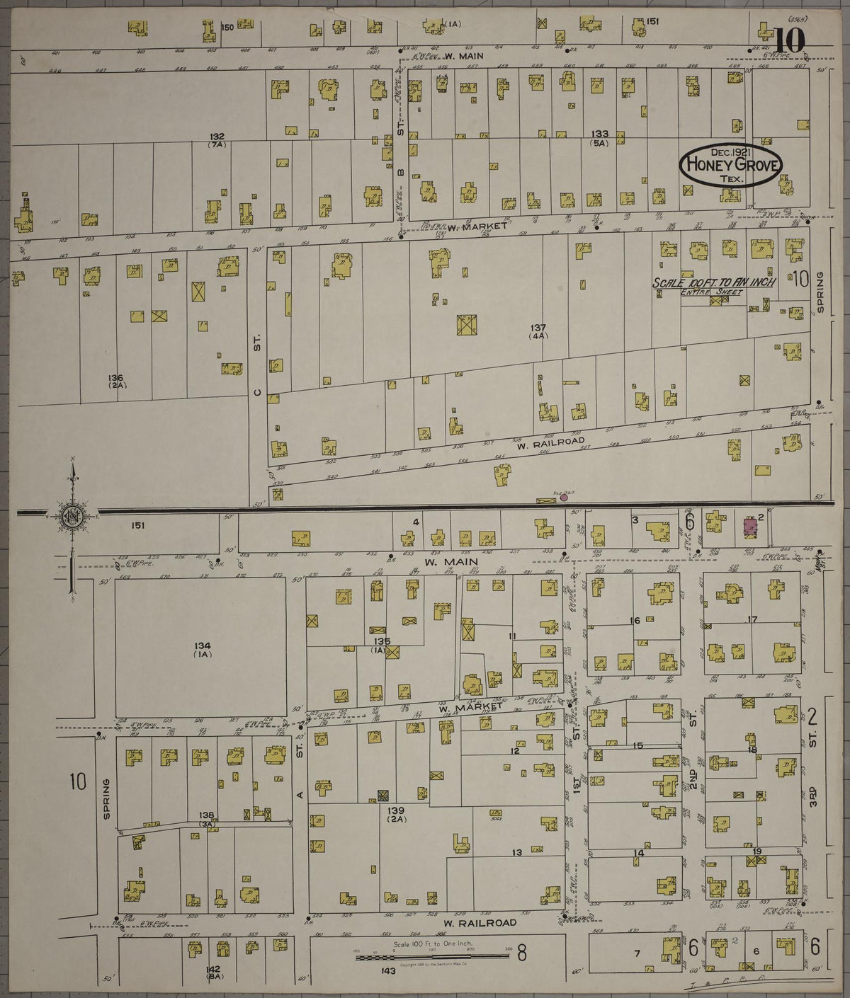 Sanborn Fire Insurance Map from Honey Grove, Fannin County, Texas (1921), Sheet #0010 - Complete Map Set gallery image, historic Sanborn map, vintage wall art, Texas Texas