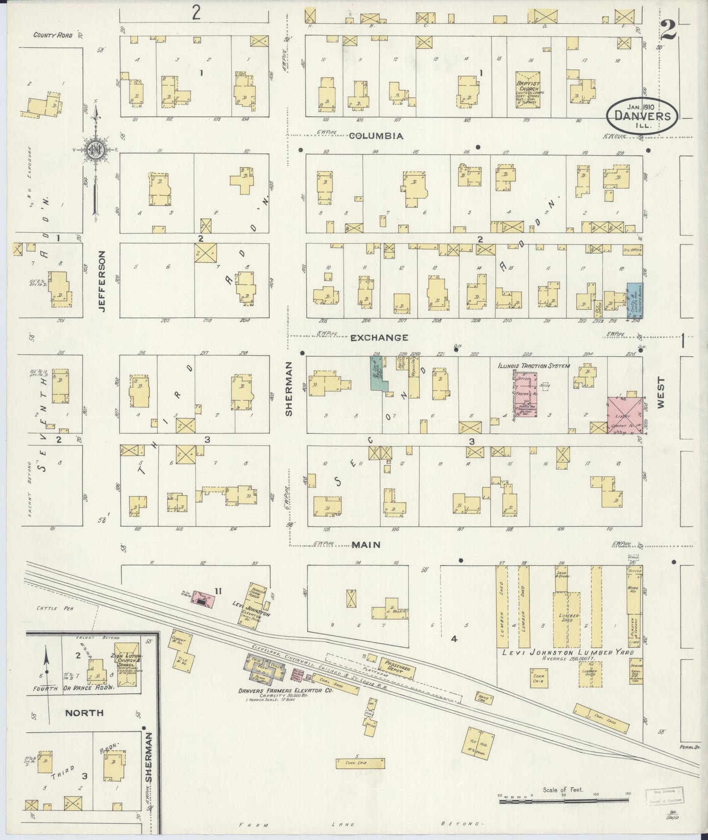 Sanborn Fire Insurance Map from Danvers, McLean County, Illinois (1910), Sheet #0002 - Complete Map Set gallery image, historic Sanborn map, vintage wall art, Illinois Illinois