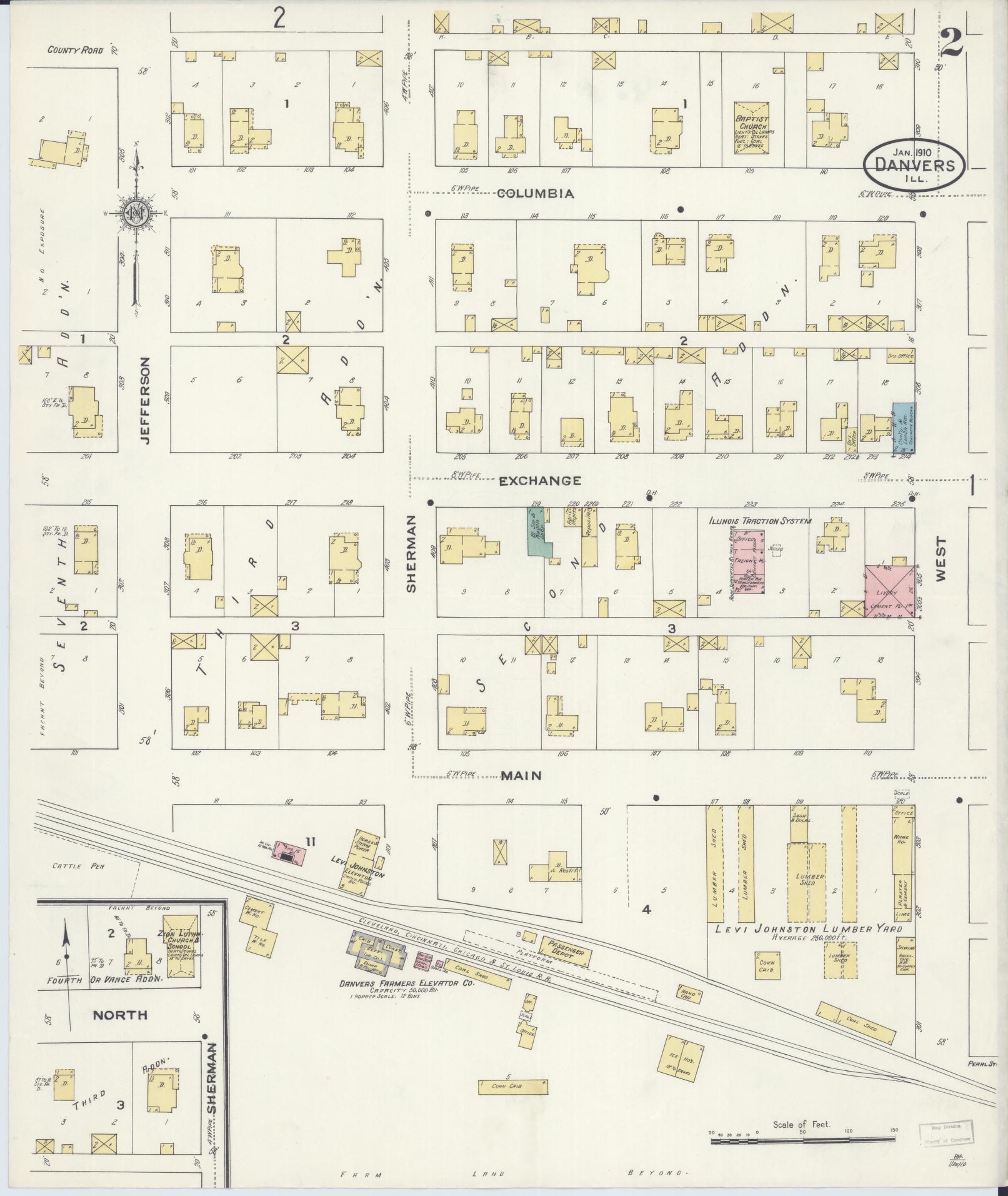 Sanborn Fire Insurance Map from Danvers, McLean County, Illinois (1910), Sheet #0002 - Complete Map Set gallery image, historic Sanborn map, vintage wall art, Illinois Illinois