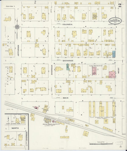 Sanborn Fire Insurance Map from Danvers, McLean County, Illinois (1910), Sheet #0002 - Complete Map Set gallery image, historic Sanborn map, vintage wall art, Illinois Illinois