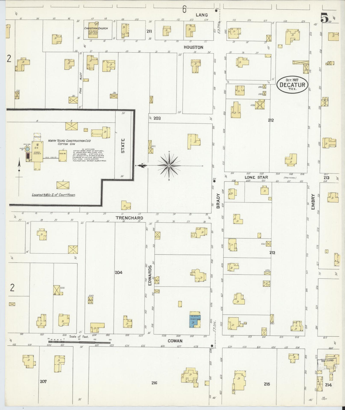 Sanborn Fire Insurance Map from Decatur, Wise County, Texas (1907), Sheet #0005 - Historic Sanborn Fire Insurance Map Print, vintage old map wall art, antique decor, genealogy gift, Texas Texas map