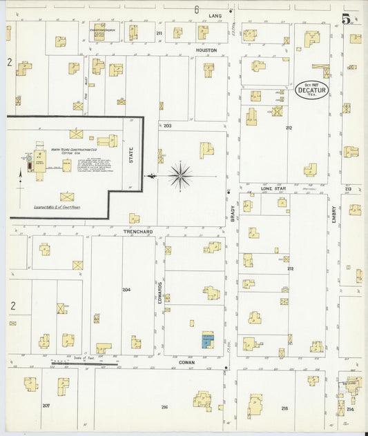 Sanborn Fire Insurance Map from Decatur, Wise County, Texas (1907), Sheet #0005 - Historic Sanborn Fire Insurance Map Print, vintage old map wall art, antique decor, genealogy gift, Texas Texas map