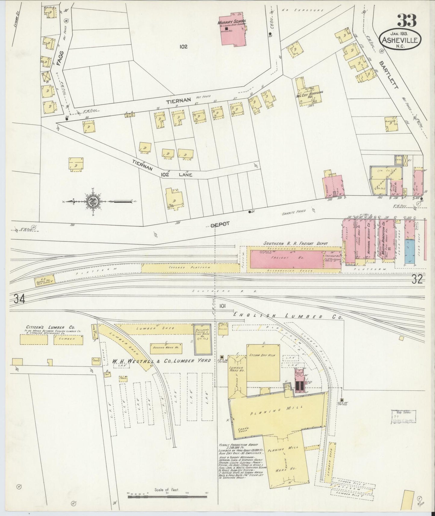 Sanborn Fire Insurance Map from Asheville, Buncombe County, North Carolina (1913), Sheet #0033 - Complete Map Set gallery image, historic Sanborn map, vintage wall art, North Carolina North Carolina