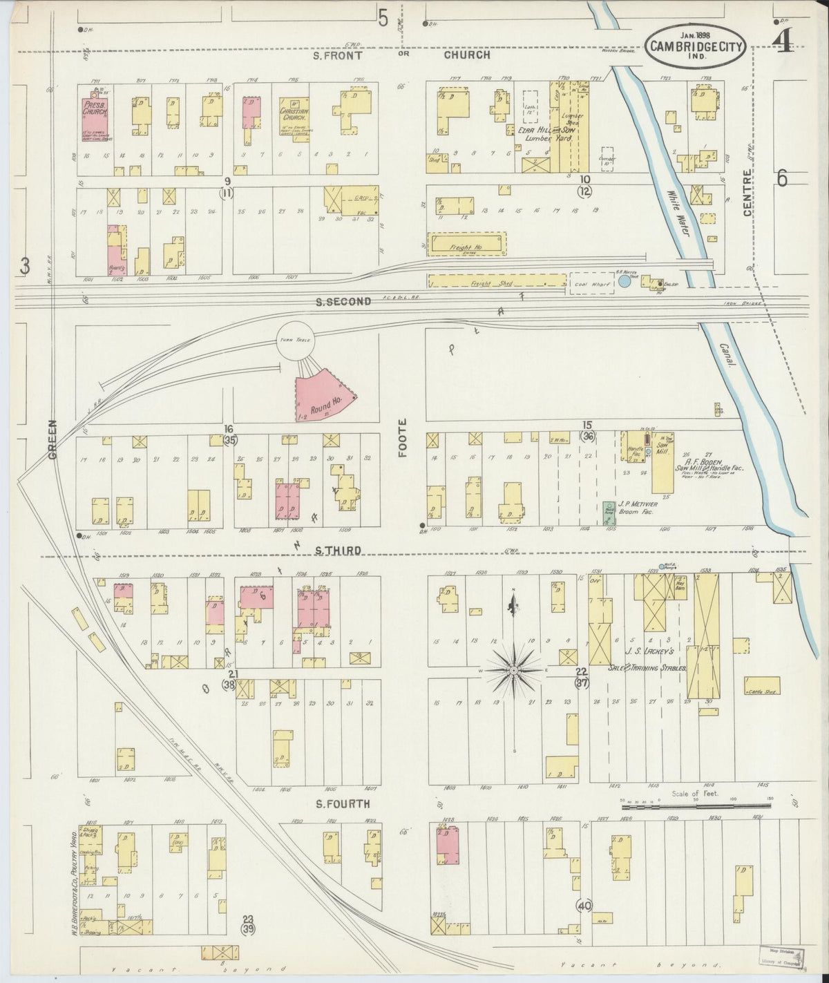 Sanborn Fire Insurance Map from Cambridge City, Wayne County, Indiana (1898), Sheet #0004 - Historic Sanborn Fire Insurance Map Print, vintage old map wall art, antique decor, genealogy gift, Indiana Indiana map