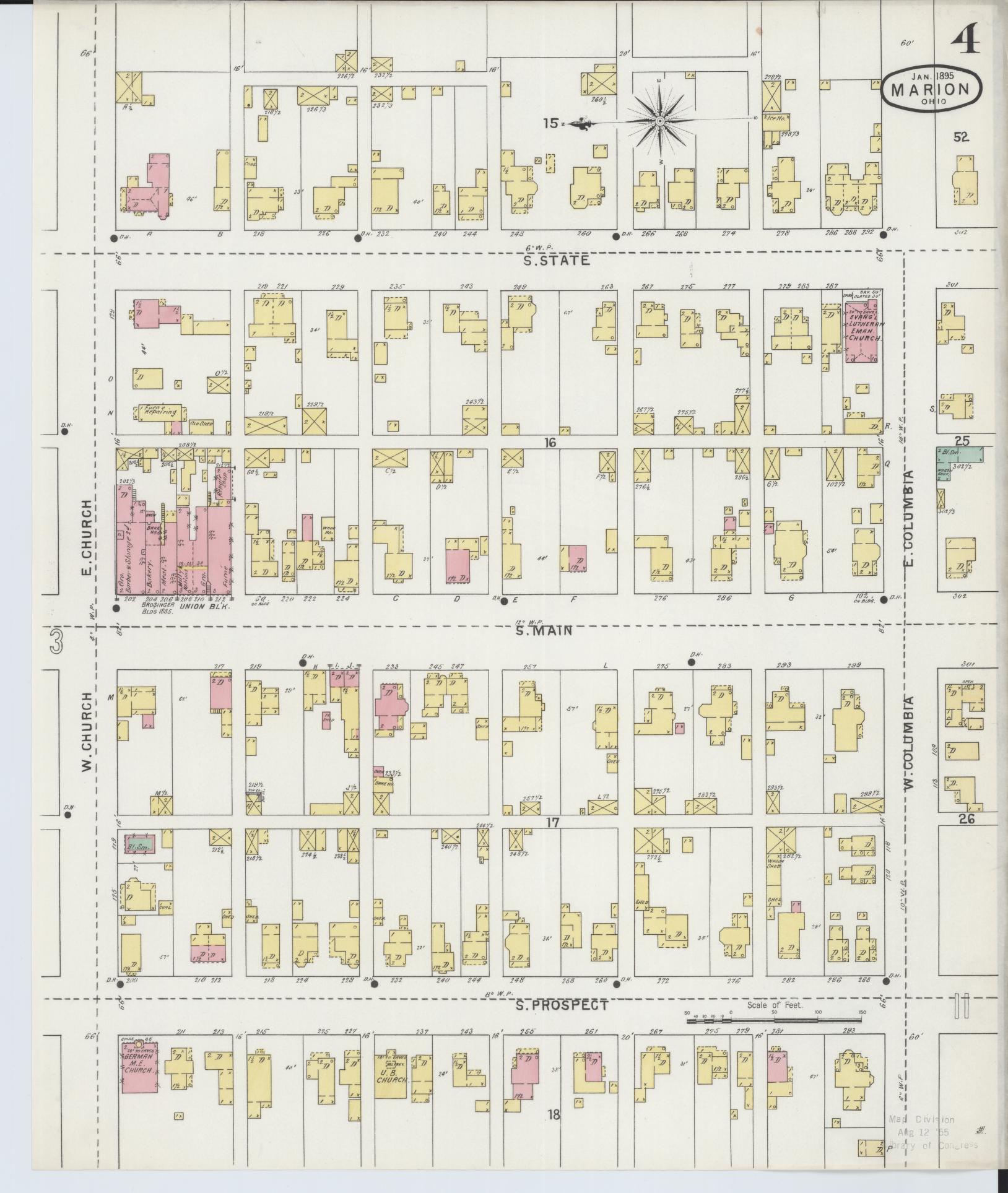 Sanborn Fire Insurance Map from Marion, Marion County, Ohio (1895), Sheet #0004 - Complete Map Set gallery image, historic Sanborn map, vintage wall art, Ohio Ohio