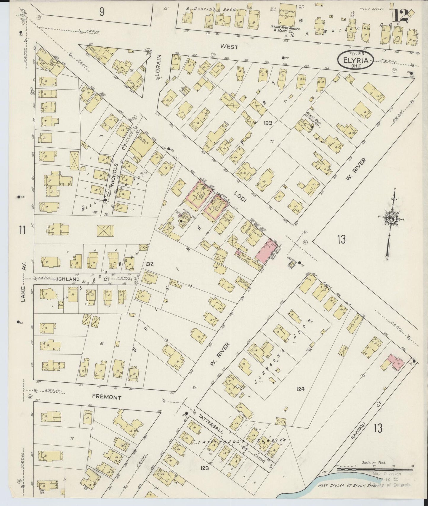Sanborn Fire Insurance Map from Elyria, Lorain County, Ohio (1915), Sheet #0012 - Historic Sanborn Fire Insurance Map Print, vintage old map wall art, antique decor, genealogy gift, Ohio Ohio map