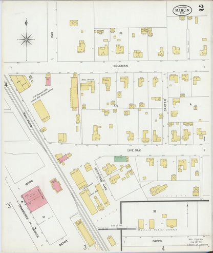Sanborn Fire Insurance Map from Marlin, Falls County, Texas (1899), Sheet #0002 - Complete Map Set gallery image, historic Sanborn map, vintage wall art, Texas Texas