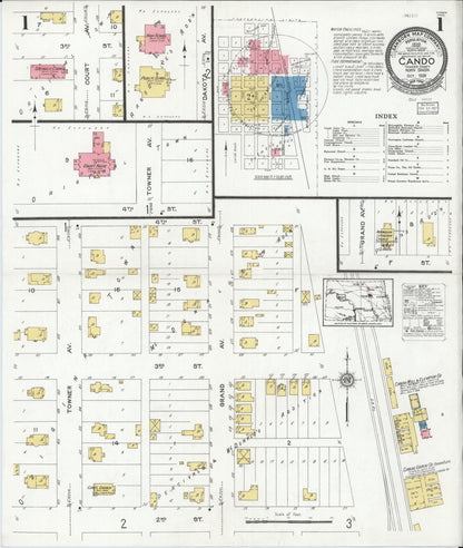 Sanborn Fire Insurance Map from Cando, Towner County, North Dakota (1926), Sheet #0001 - Complete Map Set gallery image, historic Sanborn map, vintage wall art, North Dakota North Dakota