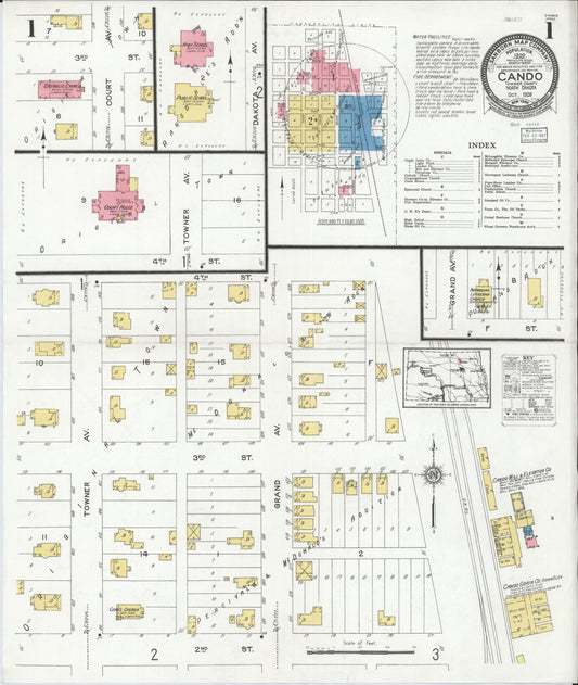 Sanborn Fire Insurance Map from Cando, Towner County, North Dakota (1926), Sheet #0001 - Complete Map Set gallery image, historic Sanborn map, vintage wall art, North Dakota North Dakota