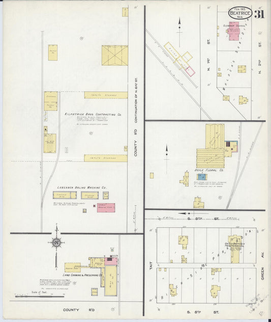 Sanborn Fire Insurance Map from Beatrice, Gage County, Nebraska (1913), Sheet #0031 - Historic Sanborn Fire Insurance Map Print, vintage old map wall art, antique decor, genealogy gift, Nebraska Nebraska map