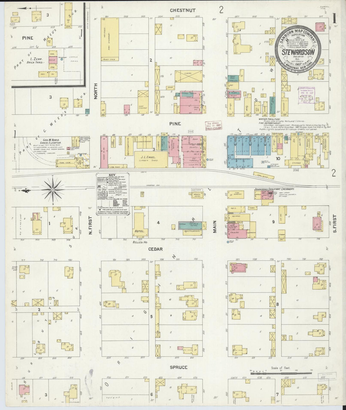 Sanborn Fire Insurance Map from Stewardson, Shelby County, Illinois (1907), Sheet #0001 - Complete Map Set gallery image, historic Sanborn map, vintage wall art, Illinois Illinois