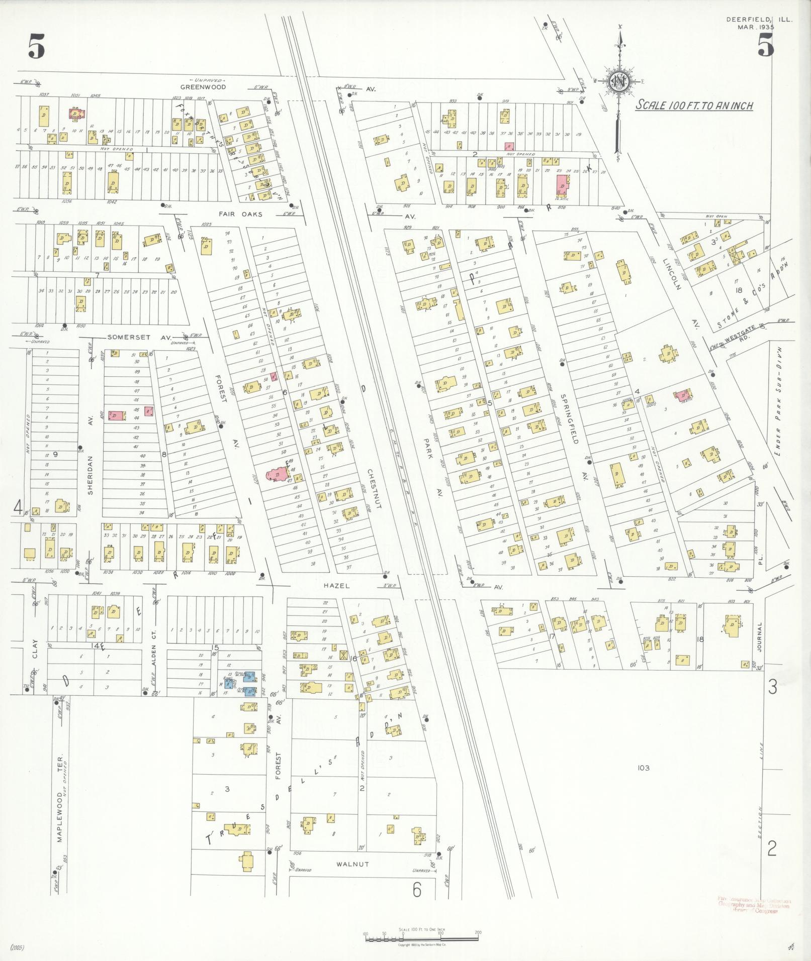 Sanborn Fire Insurance Map from Deerfield, Lake County, Illinois (1935), Sheet #0005 - Historic Sanborn Fire Insurance Map Print, vintage old map wall art, antique decor, genealogy gift, Illinois Illinois map