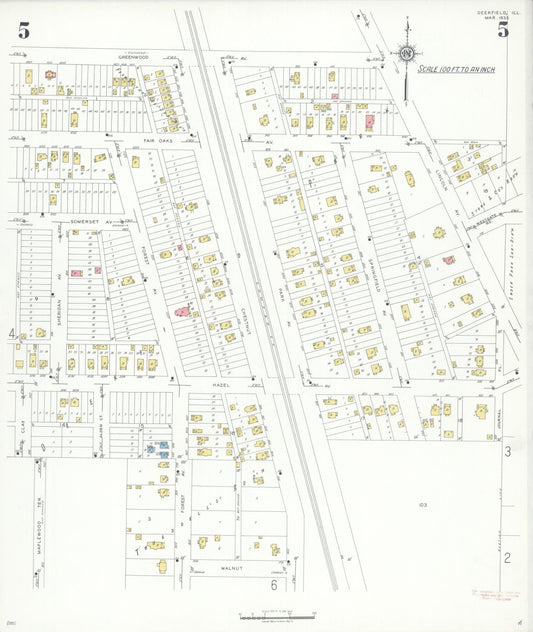 Sanborn Fire Insurance Map from Deerfield, Lake County, Illinois (1935), Sheet #0005 - Historic Sanborn Fire Insurance Map Print, vintage old map wall art, antique decor, genealogy gift, Illinois Illinois map