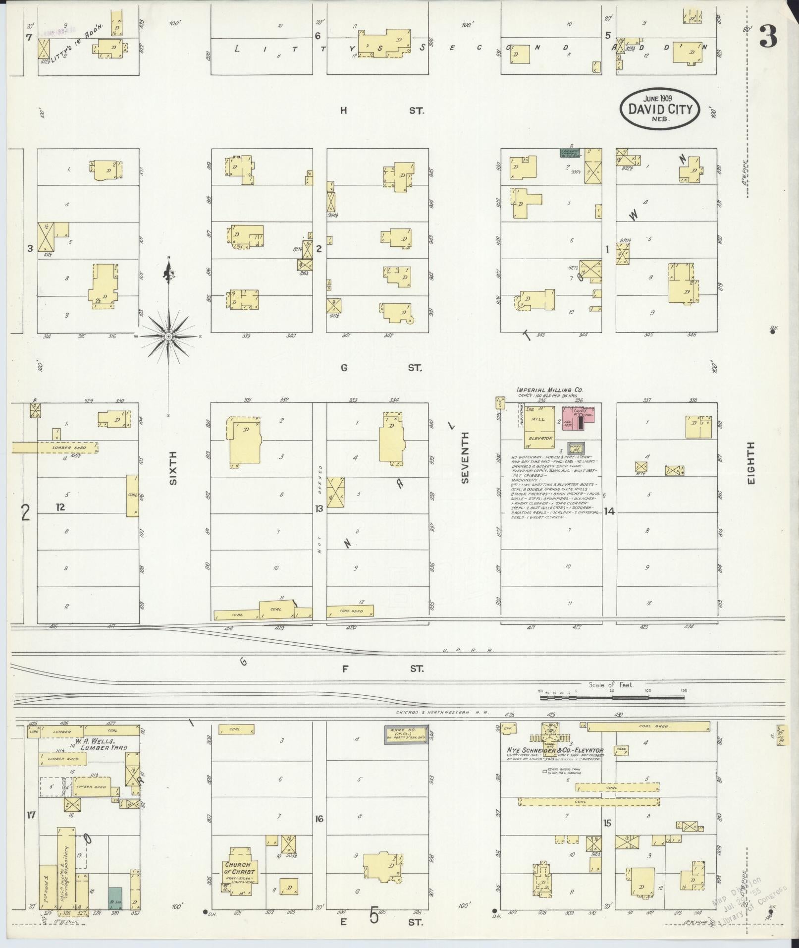 Sanborn Fire Insurance Map from David City, Butler County, Nebraska (1909), Sheet #0003 - Complete Map Set gallery image, historic Sanborn map, vintage wall art, Nebraska Nebraska
