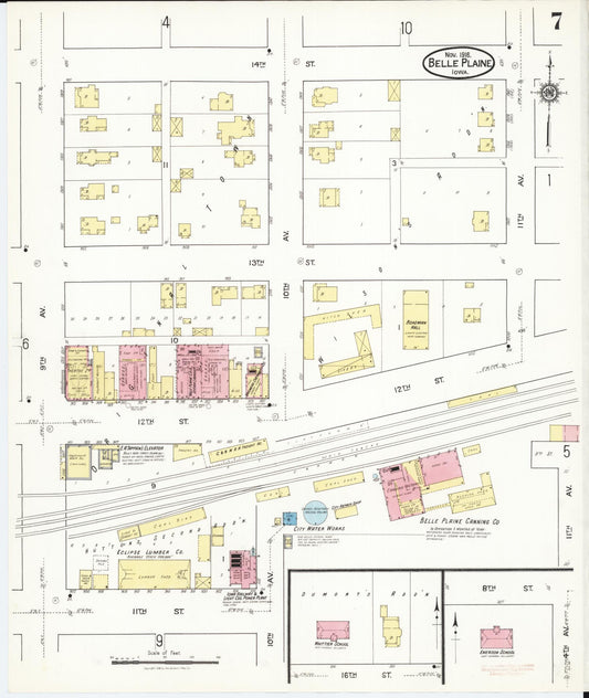 Sanborn Fire Insurance Map from Belle Plaine, Benton County, Iowa (1916), Sheet #0007 - Historic Sanborn Fire Insurance Map Print, vintage old map wall art